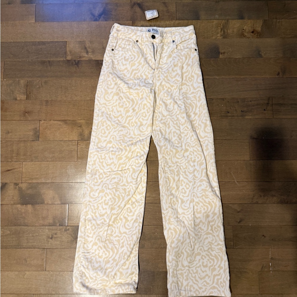 Chic Cream and Yellow Patterned Straight Leg Corduroy